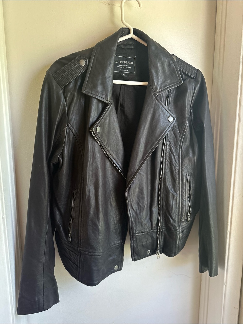 Lucky Brand Black Leather Asymmetrical Moto Jacket